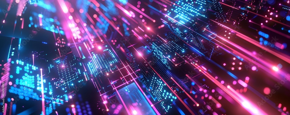Aufkleber abstract digital technology background with vibrant neon lights and data streams, perfect for high-t
