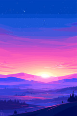 Snow-covered mountains creating a serene winter landscape with clear blue sky. Flat vector illustration.