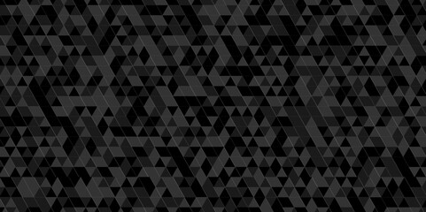 Black and gray square triangle tiles pattern mosaic background. Modern seamless geometric dark black low poly pattern background with lines Geometric print composed of triangles.