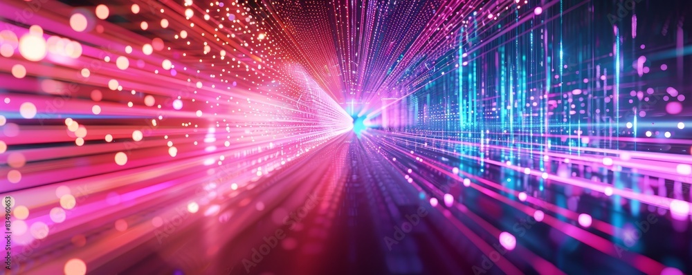 Poster colorful abstract background with dynamic lines and bokeh lights, representing technology, speed, an