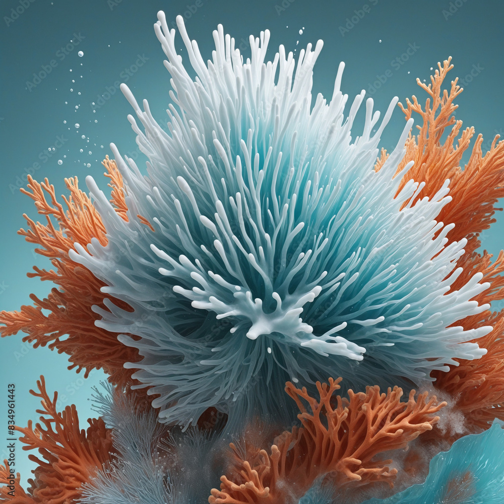 Fototapete abstract futuristic 3d texture with generative ai creating a frozen coral fountain on a clean white 