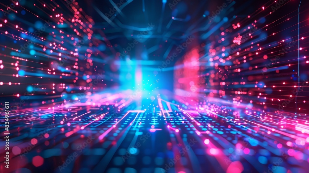 Poster futuristic digital data stream with vibrant colors and glowing lines representing high-speed interne