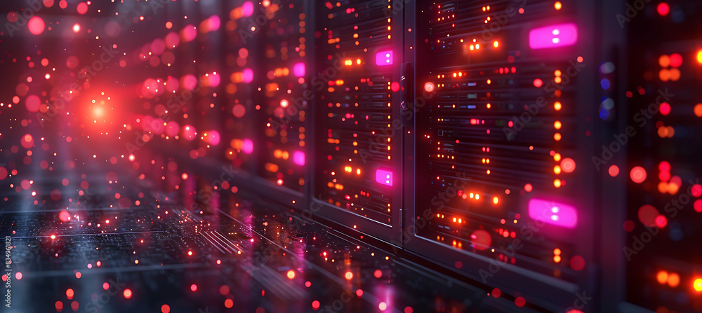 Wall mural closeup of virtual server connections within the cloud showing detailed data streams and holographic