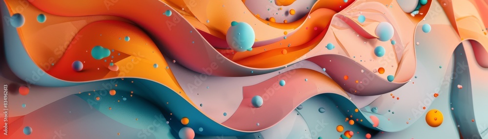 Poster vibrant 3d abstract composition with flowing shapes and vivid colors, capturing dynamic movement and