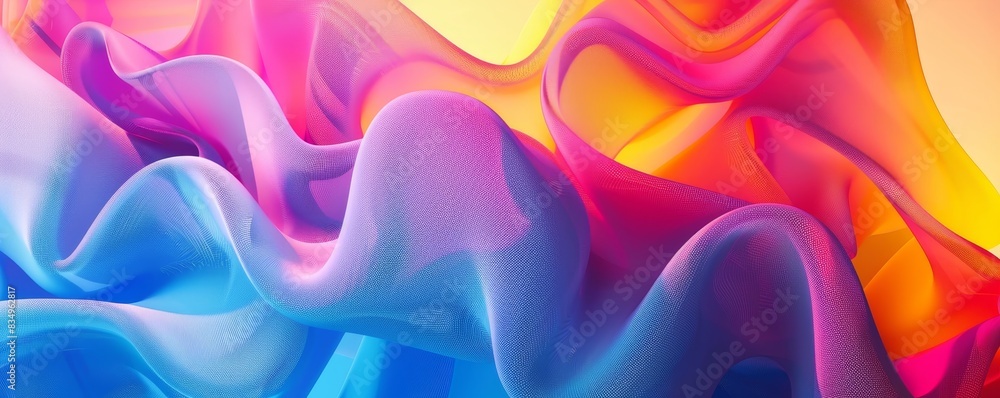 Poster vibrant abstract fabric waves in various colors creating a fluid, flowing, and dynamic artistic back