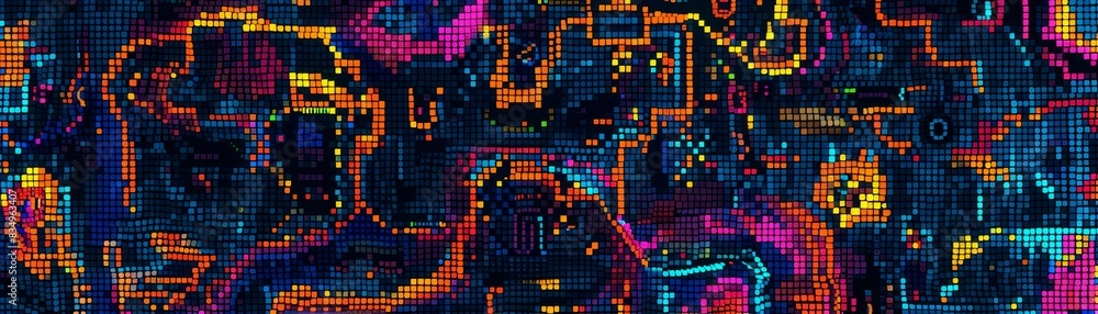 Poster vivid abstract digital art featuring vibrant colors and intricate patterns, ideal for modern and fut