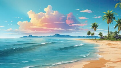 summer vector background with beach illustrations for banners, cards, flyers, social media wallpapers, etc.