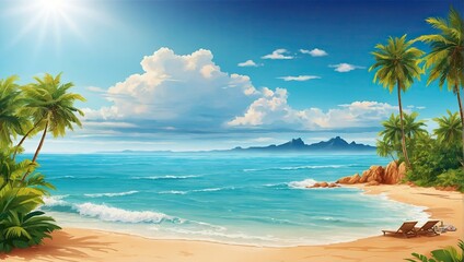 summer vector background with beach illustrations for banners, cards, flyers, social media wallpapers, etc.