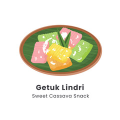Hand drawn vector illustration of Getuk Lindri with grated coconut Indonesian traditional cake