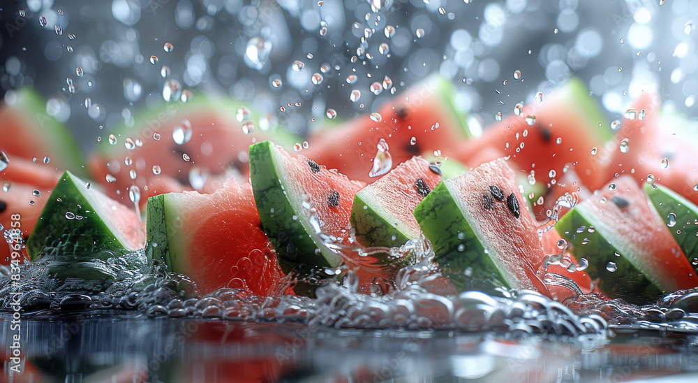 Aufkleber a refreshing watermelon juice splash bursting. generative ai.