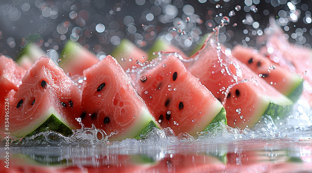 Aufkleber a refreshing watermelon juice splash bursting. generative ai.