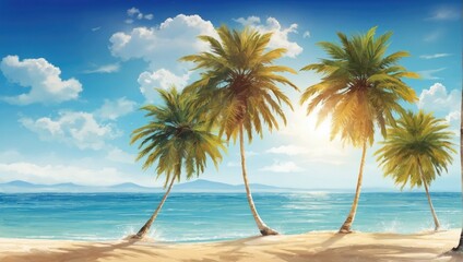 Fototapeta premium Summertime background with palm trees, summer sun and white brush strokes for your season graphic design. Hot Sunny Days. Vector illustration.