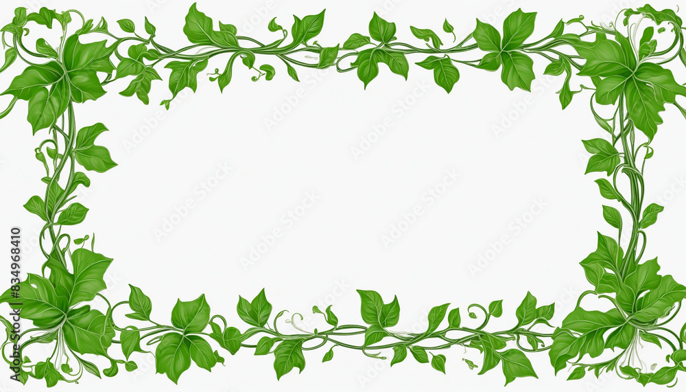 Poster botanical design featuring isolated grapevine tendrils for a framed layout with negative space, perf