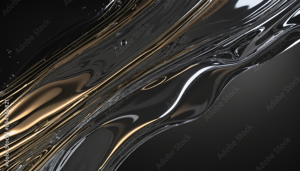 Aufkleber shimmering metal liquid abstraction on a dark canvas: embracing the flow and dynamics of generative 