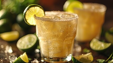 A classic margarita, with a lime wedge.