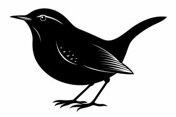 A beautiful wren bird silhouette black vector artwork illustration