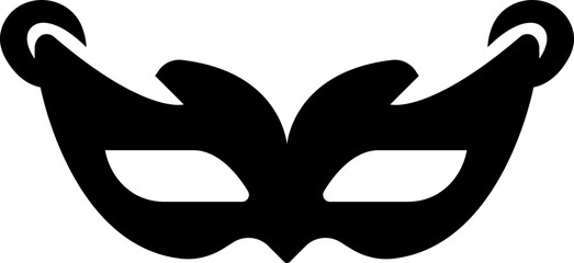 Carnival masks silhouettes. Black fill icon of masquerade mask for party, parade and carnival for Mardi Gras and Halloween. Fantasy ornate face mask symbol element isolated on transparent background.