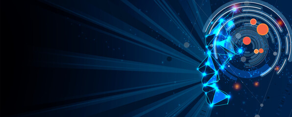 Abstract Artificial intelligence. Cloud computing. Machine learning. Technology web background. Virtual concept futuristic background. Vector art.