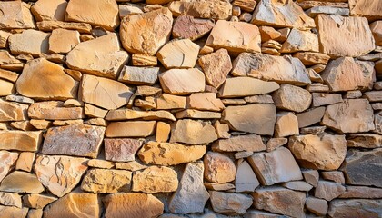 Masonry wall of natural brown stones with irregular pattern texture background. Typical masonry wall in Spain