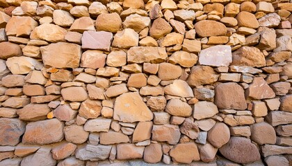 Masonry wall of natural brown stones with irregular pattern texture background. Typical masonry wall in Spain