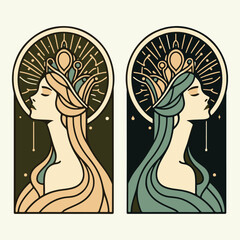 Classic two side women wearing crowns in the frame