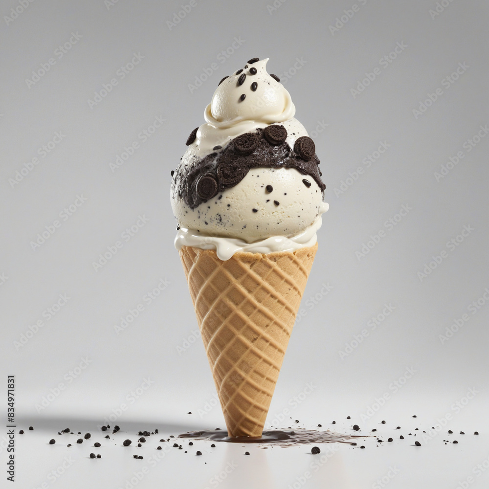 Poster a high-resolution photo of a scoop of creamy cookies and cream ice cream isolated on a transparent b