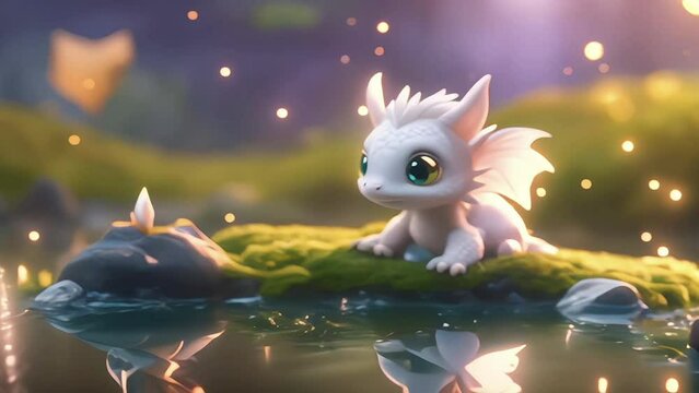 dragon cub on a rock in the river footage