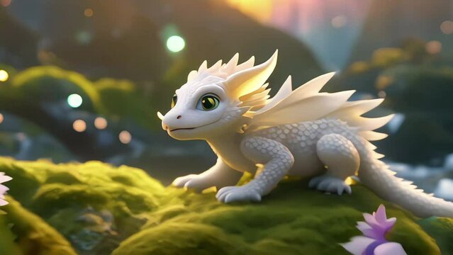 dragon cub on a rock in the river footage