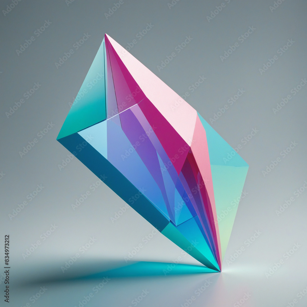 Aufkleber an abstract three-dimensional shape with faceted surfaces and futuristic design, created using gener