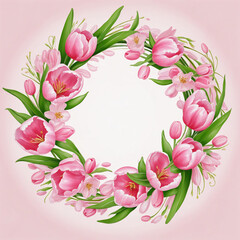 Fototapeta premium Decorative cherry blossom wreath with floral design and white background perfect for artistic creations and special occasions