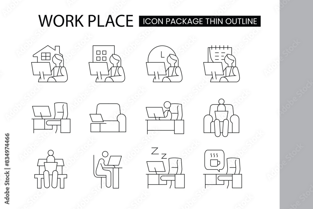 Aufkleber work place thin outline icon Vector design good for website and mobile app