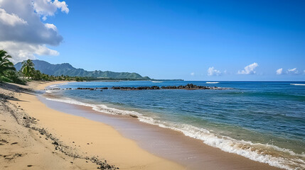 Fototapeta premium breathtaking island seascape of beautiful coastline with sky, waves and sea foam, background 16:9 widescreen backdrop wallpapers
