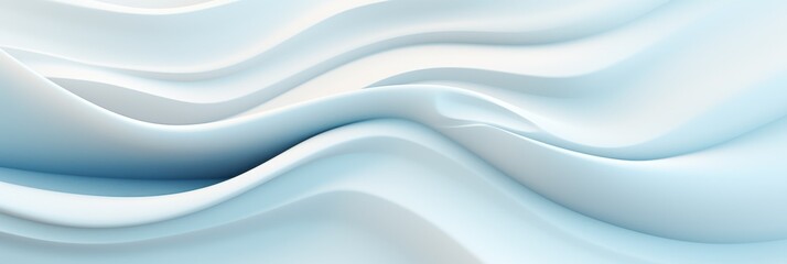 Abstract soft white and light blue flowing waves creating a smooth, serene texture with gentle gradients, horizontal format illustration with place for text