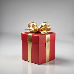 Obraz premium Top view illustration of a festive red present box with a shiny gold ribbon