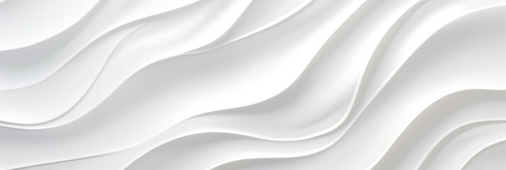 Abstract white silk texture background with flowing, wavy patterns and smooth gradients. Horizontal image with ample space for text. Minimalist design, white elegance, abstract background, smooth silk