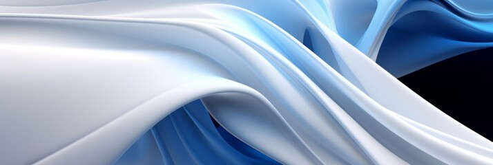 Abstract soft white and light blue flowing waves creating a smooth, serene texture with gentle gradients, horizontal format illustration with place for text