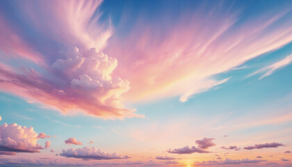 Dreamy Cloudscape Pastel Gradient Background with Fluffy Puffy Clouds