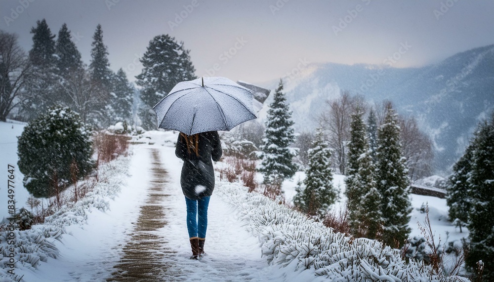 Wall mural umbrella and rain, wallpaper night in the forest, person in the park, person in the field with flowe