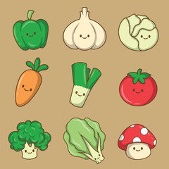 artwork illustrator and T shirt design cute character vegetables line art 