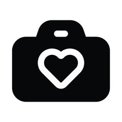 Simple Camera Love glyph icon. The icon can be used for websites, print templates, presentation templates, illustrations, etc