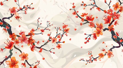 A floral background with a Japanese pattern modern. A template for cherry blossom icons.
