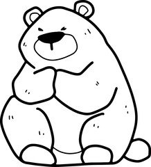 Cute bear, cartoon animal, coloring book, hand drawn, illustration, wearing white