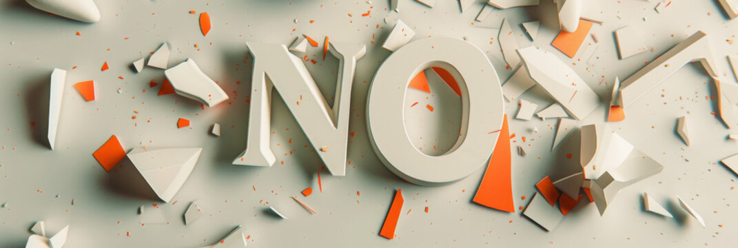 Broken Pieces of White and Orange Objects Arranged to Spell NO