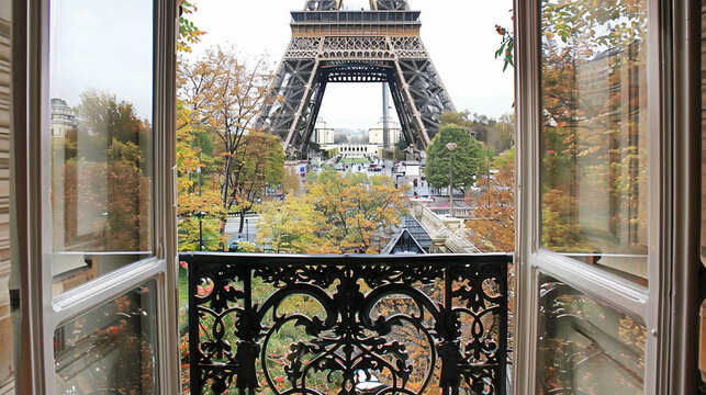 paris balcony with splendid view on eiffel tower.