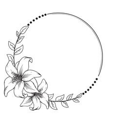 tattoo and t-shirt design black and white hand drawn frame circle with flower engraving ornament	