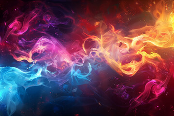 A mesmerizing dance of vibrant hues engulfs the canvas, reminiscent of a raging inferno. Swirls of fiery reds, oranges, and yellows intertwine with wisps of smoky gray