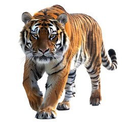 Fototapeta premium The tiger is sitting relaxed with its tail curled up, showing the calm and relaxed side of the king of the jungle.** 7. **Tigers run at high speed, depicting the strength and spirit of predators in t