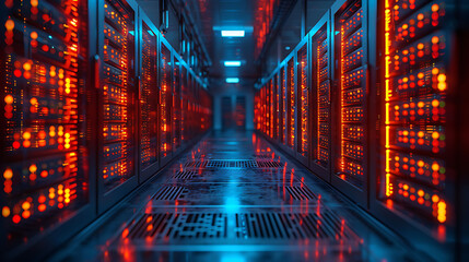 dynamic visual of virtual servers with glowing server racks and data nodes interconnected in a digital network HighSpeed Photography and InBody Image Stabilization ensure sharp vibrant imagery