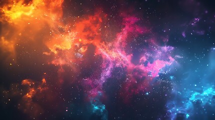 Abstract cosmic nebula with vibrant red, pink, and blue hues, creating a mesmerizing galactic landscape.
