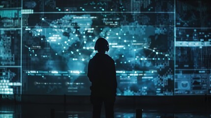 Futuristic Cybersecurity Workspace with Advanced Encryption Technologies, Biometric Access Control, and Dedicated Security Professionals Collaborating to Protect Sensitive Data from Cyber Threats